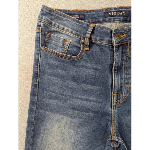 Vigoss Gwen Kick Flare Jeans Womens 27x26 Blue High Rise Raw Hem Distressed - Picture 2 of 16